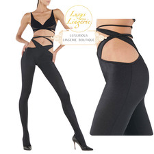 Collants En Dentelle Découpés Wolford M Noir Satin De Luxe Brillant