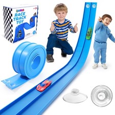 Flexible Race Track Toys for Kids: 15 Ft Flex Race Car Ramp Track with Suctio...