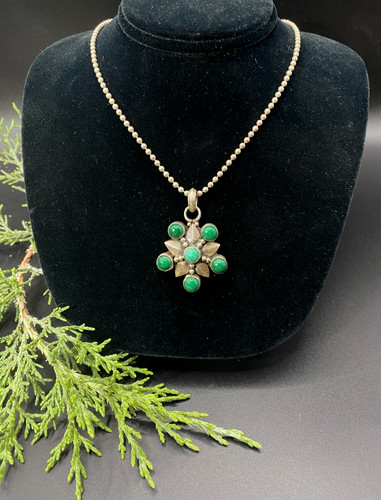 VTG Navajo Arlo Kanteena, 925  malachite turquoise  pendant necklace - 20.30g
