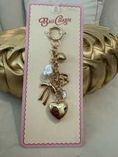Capelli New York Heart, Pearl & Bow Key Chain/Bag Charm NWT