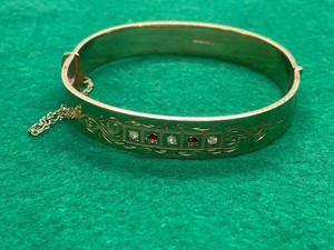 Authentic 18 CARAT BANGLE GOLD PLATED BANGLE RUBY & DIAMOND SET BRACELET 43.5G VINTAGE