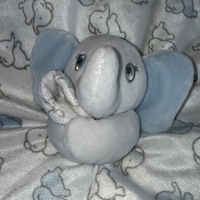 Blankets and Beyond Snuggle Nunu Lovey Blankie Blue White Elephant 13" square