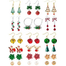 18 Pairs Christmas Earrings Bulk Cute Jingle Bell Santa Claus Pearl Tree Bow ...