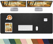 Leather Desk Pad Protector Black 40 x 17 Inch, Non-Slip PU Blotter Large Mat