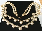 Vintage Necklace SIGNED TRIFARI Faux Pearl Bead Gold tone Chain Jewelry lot v