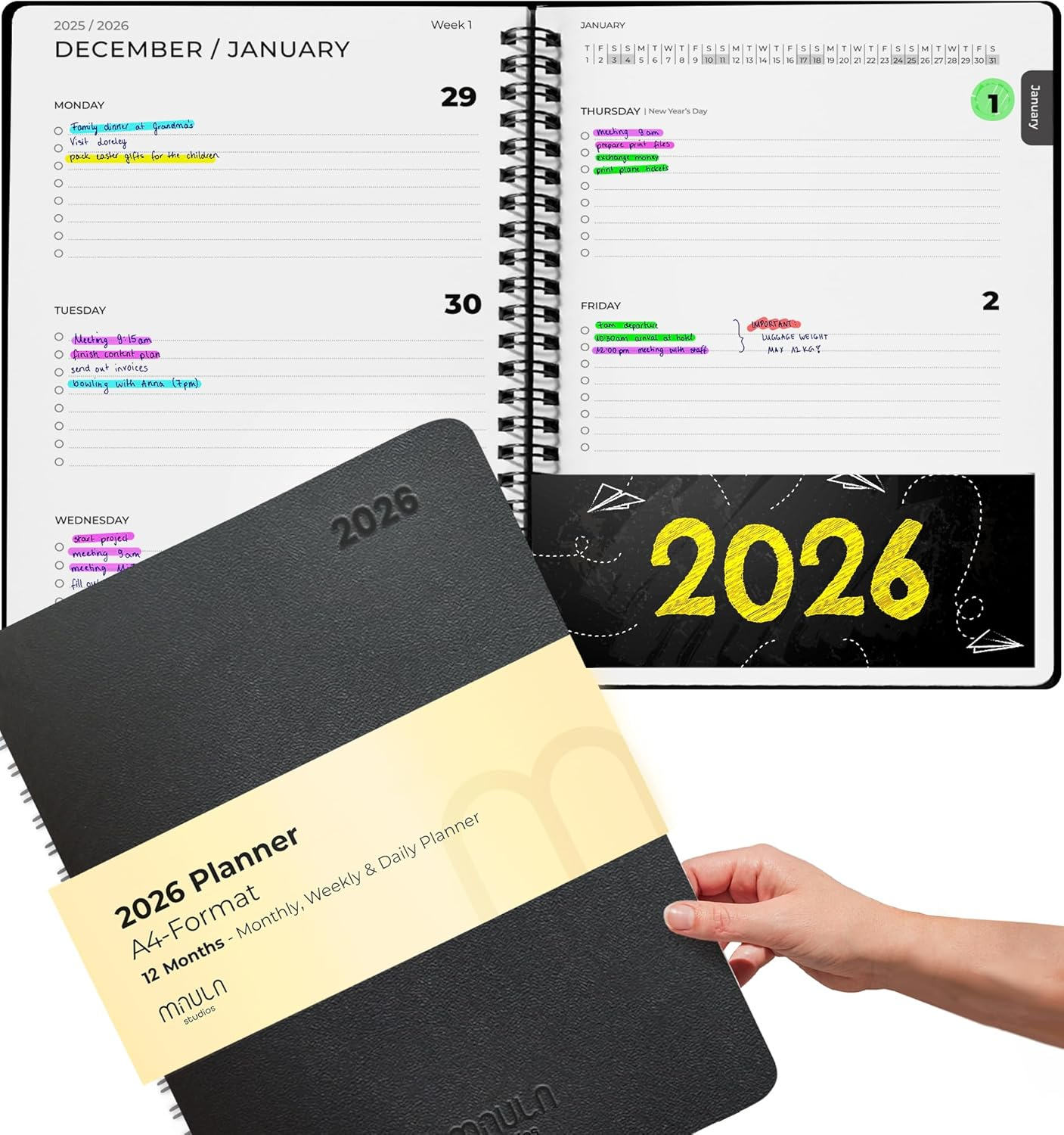 A4 Academic Diary 2026 Week to View – Weekly Planner for Students, Study Schedul