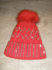 New Kids Pom-Pom Hat Red w/Sequins Classic Fashion 100 Acrylic O89 