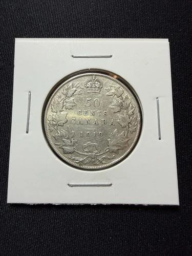 1919 King George 92.5% Sterling Canada Silver 50 Cents Coin Half Dollar