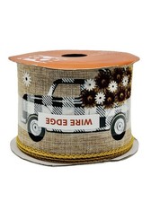 Place  Time Wired Ribbon Fall Buffalo Plaid Truck w/ Sunflowers 2.5  x 4yd READ