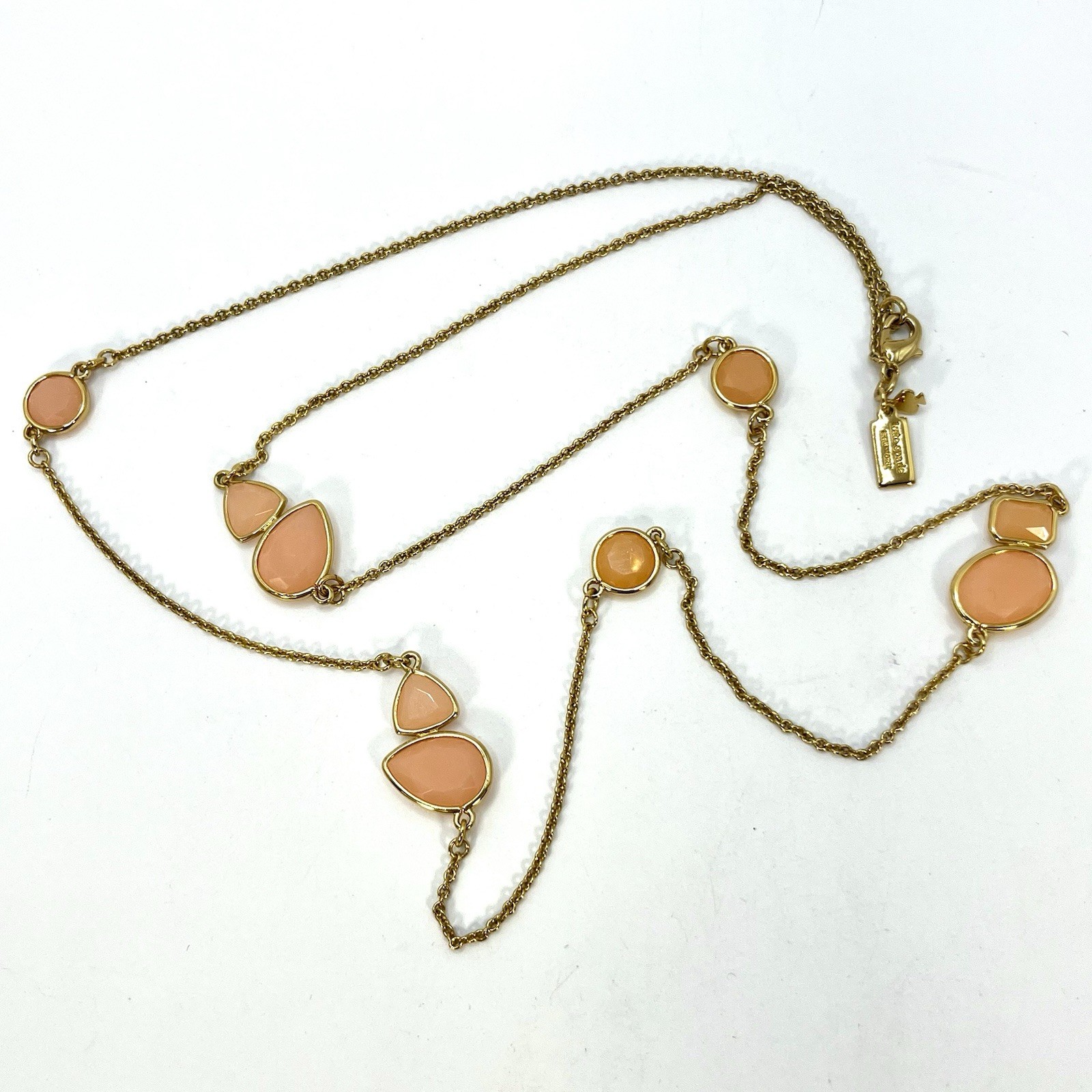 KATE SPADE Peach Bezel Station Necklace Pink Faceted Minimalist 32” Bag Included thumbnail 8