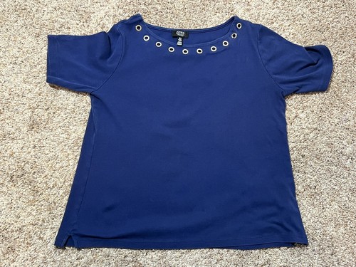 Jones New York Signature Blue Top with Rings Scoop Neck Top sz M - Picture 9 of 9
