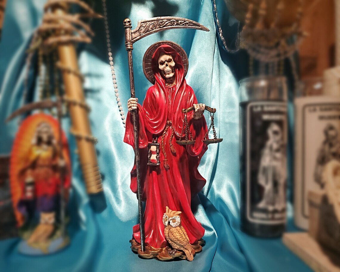 OOAK Religious Gold Santa Muerte La Flaca Mictlantecuhtli Grim Reaper