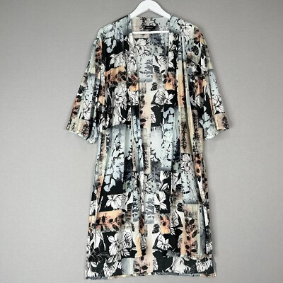 Tolani Womens Top One Size Black Grace Floral Kimono Long Cardigan Tropical Art