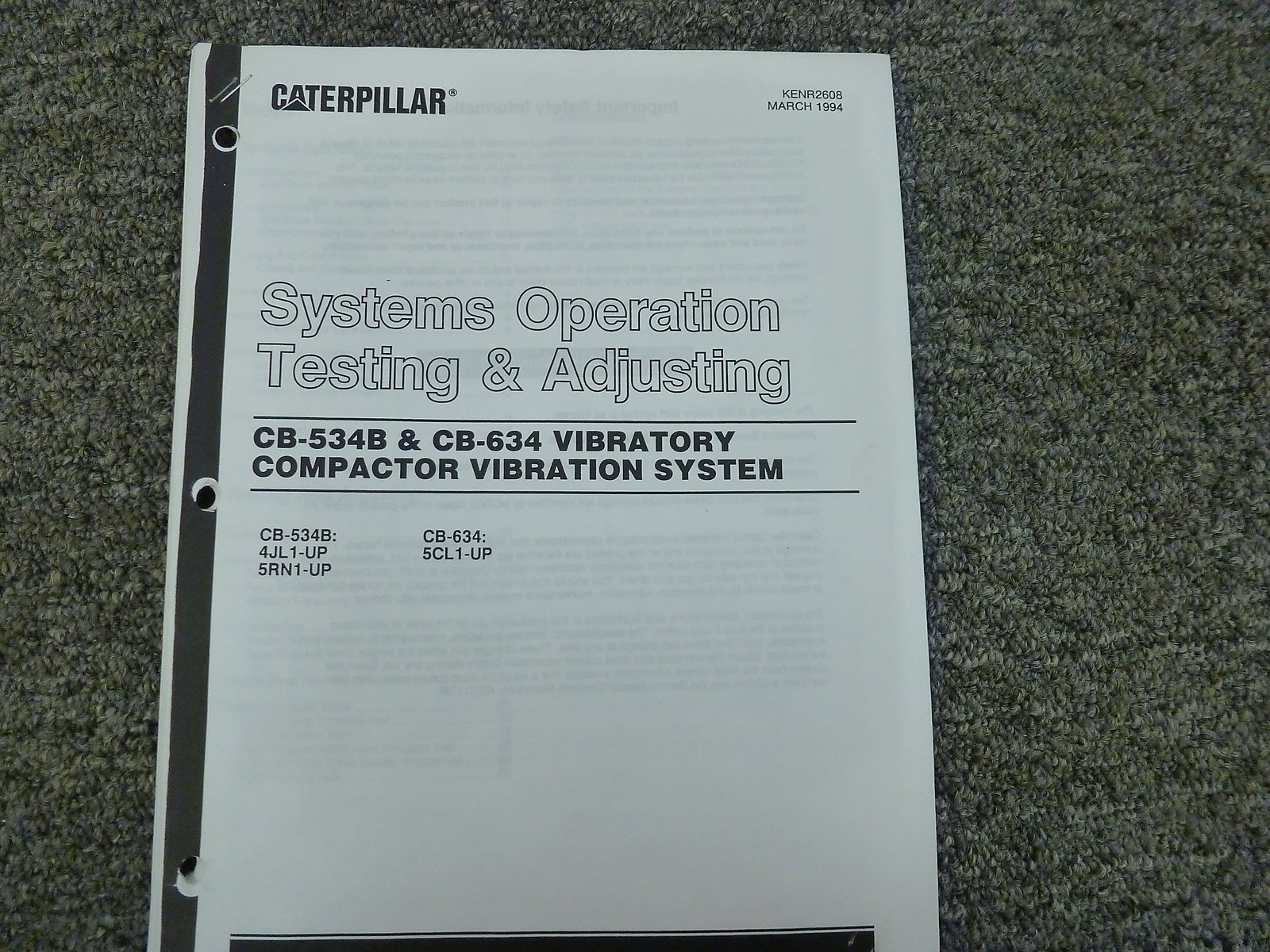 Caterpillar Cat Cb534b Cb634 Compactor Vibration Systems Op Test Adjust 