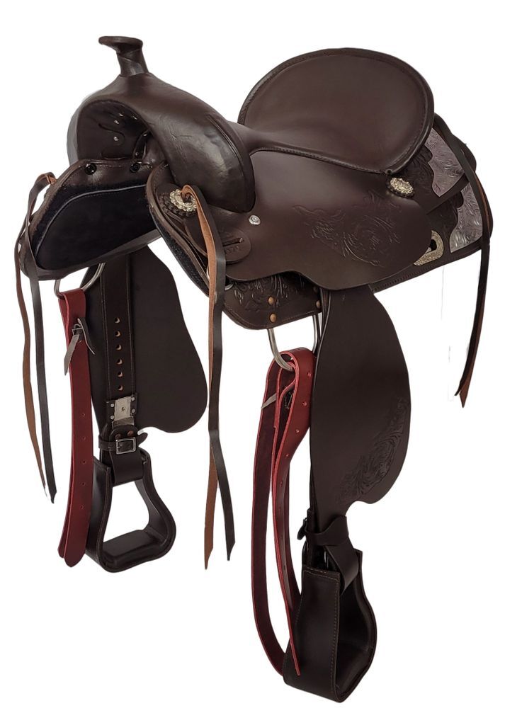 A&M Reitsport Selle western Kansas en cuir de buffle Eco - Arceau de tête amovible - Taille : 16