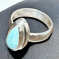 Ring Size 8 Sterling Silver 925 Solitaire Larimar Teardrop Band Ring.