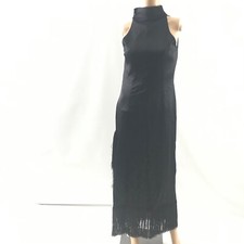 Banana Republic Turtle Neck Dress Size 4 Black Fringes Sleeveless Maxi Party 