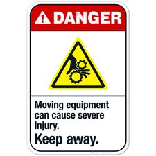 Moving Equipment Can Cause Severe Injury Keep Away Sign, ANSI Danger Sign,