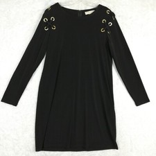 Michael Kors Womens Dress Tunic Black Long Sleeve Crew Neck Above Knee Grommet L