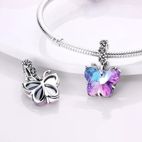 Bracciale Ciondolo Farfalla Argento Sterling 925 Viola Vetro di Murano Farfalla - Foto 2 di 2