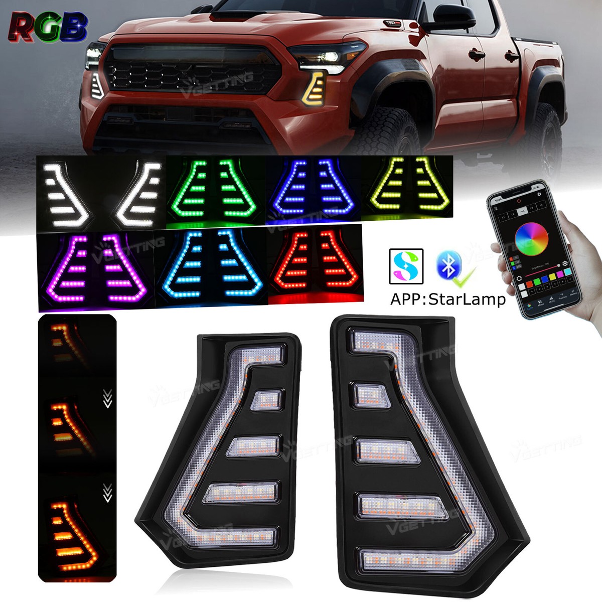 for 2024-2026 Toyota Tacoma LED RGB Front Fang Fog Light Kit with