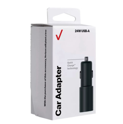 Verizon Car Adapter 24W USB-A Fast Charger W/ Single USB-A Port (VPC24WQCBLK-A)