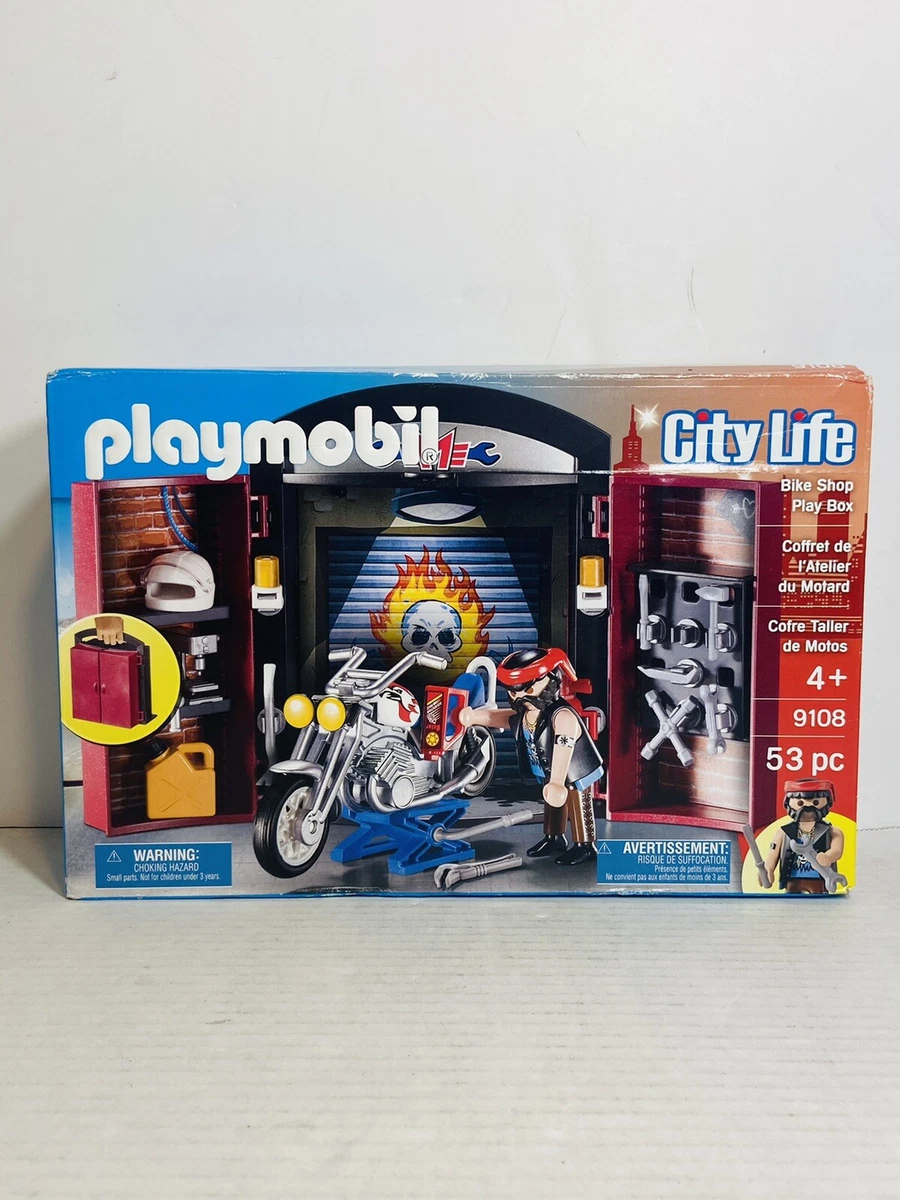 Rare Playmobil 9108 City Life Bike Shop Play Box Motorcycle 2016