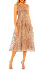 Mac Duggal Bronze Copper Sequin Cap Sleeve Fit & Flare Cocktail Dress Sz 12 $698