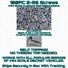 100PC 1/4th 2-56 Screw Self Tap FOR 1/64 Scale Customs Restorations Hot Wheel