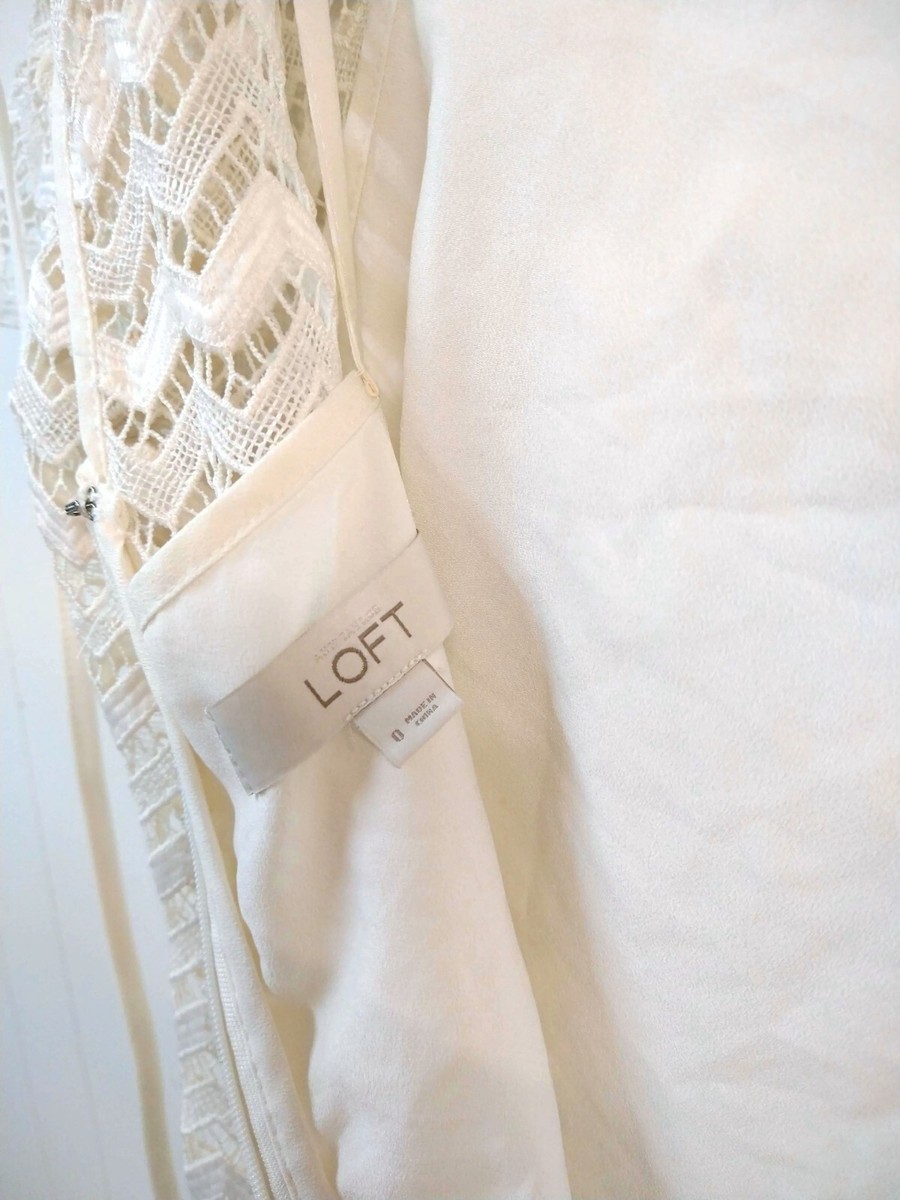 Ann Taylor LOFT Wm 0 Cream White Ivory Lace Overlay Sheath Dress Short  Sleeve | eBay