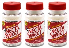 3 1000-Tablet Bottles 1/4 Grain Necta Sweet Saccharin Tablets NectaSweet