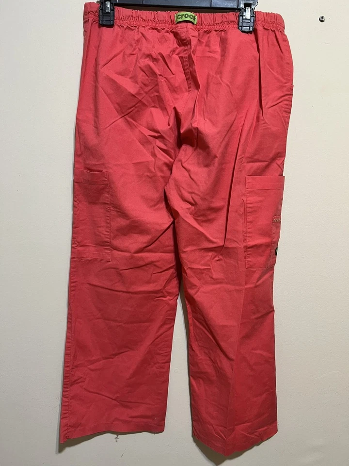 Crocs Coral / PINK Cargo Scrub Pants W Lime Green Strings Size M - Image 2 of 4