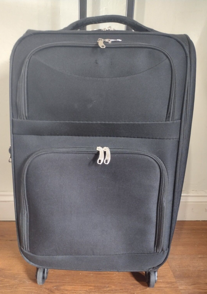 PREMIER LUGGAGE Black 4 Wheel Spinner EXPAND Pocket Soft SUITCASE/CABIN