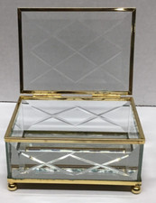 Heavy Beveled Glass Mirror Bottom Vintage Footed Jewelry Trinket Box Taiwan