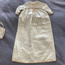 Vintage Handmade Baby Christening Baptismal Ivory Long Dress Gown and Cap 1970's