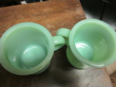 2 Vintage FIRE-KING JADEITE Heavy C Handle Small RESTAURANT Glass 