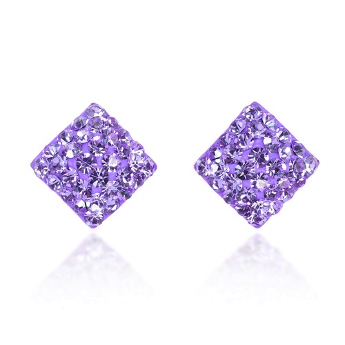 Dazzling Purple Square Shaped Cubic Zirconia Encrusted Stud Earrings