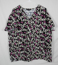 Women's Cassandra-O LOVE Pink Ribbon Medical Scrub Top Shirt 2XL. Breast Cancer