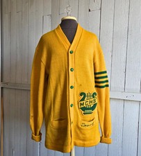 Vintage 1960s Varsity, Letterman Cardigan Sweater Men's Large Gold and Green