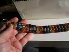 VINTAGE MULTI COLOR BEADED BELT - HEAVY - 44" LONG BRASS CHAIN - OFC-T6