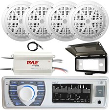 Pyle PLRMR23BTW 1DIN MP3 Radio Receiver, Cover, 4x 4'' Speakers, Amp, Antenna