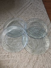 Juego De 4 Platos De Cena Festoneados De Vidrio Azul Claro Forte Crisa México De Colección