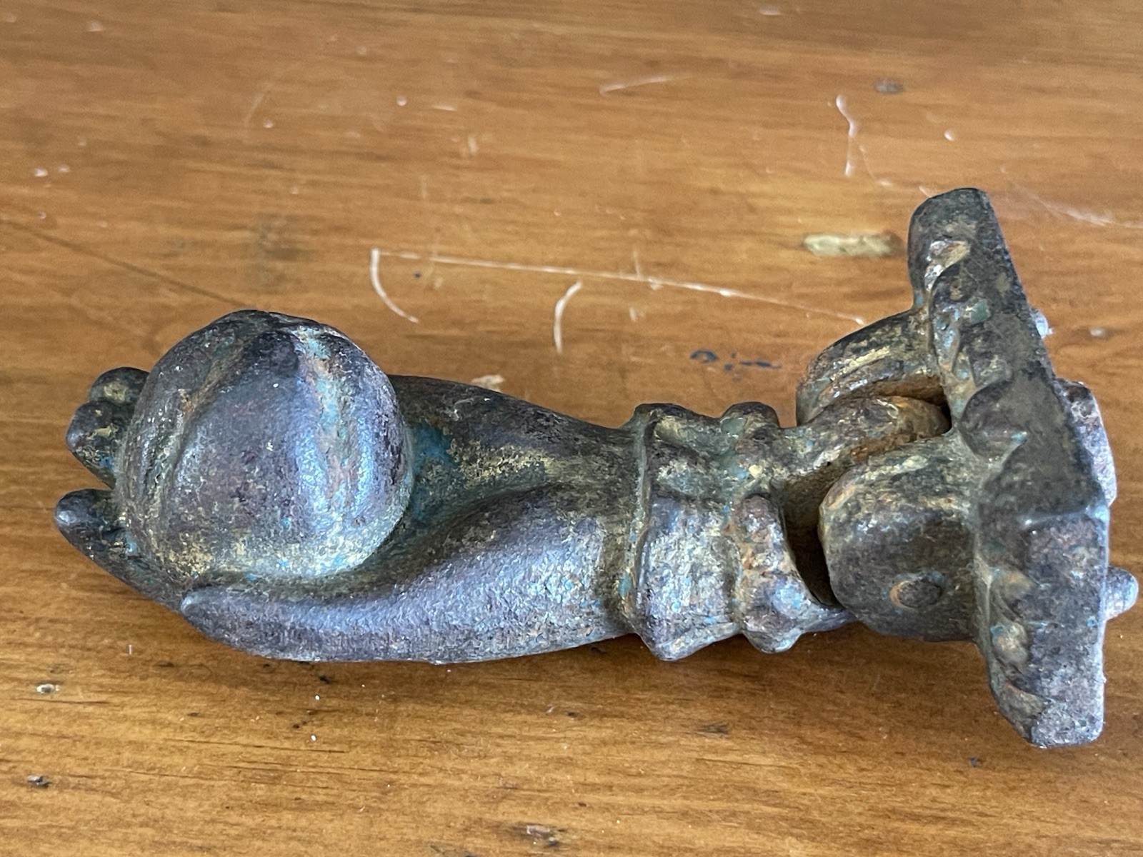 Antique Victorian Heavy Steel or Iron Hand Door Knocker Holding Nut Fatima