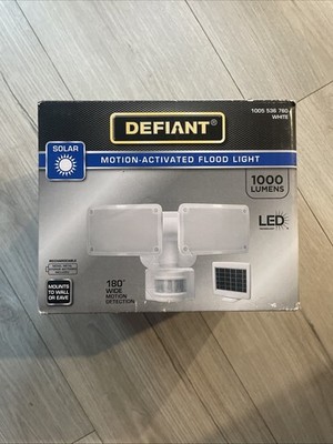 Defiant 180° White Motion Sensor Solar Powered 2-Head LED Security Flood Light