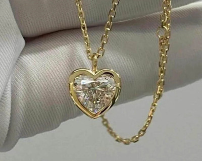 Valentine's Special Pendant 14K Yellow Gold Plated 2Ct Heart Lab Created Diamond
