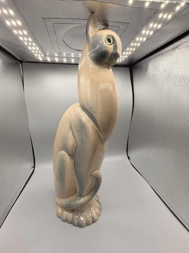 RARE Floor Size MCM Royal Haeger Ceramic Winking Cat R-142 Glass Eyes USA 20.5”