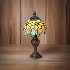 Tiffany Style Stained Glass Sunflower Blossoms Table Accent Reading Lamp 12in