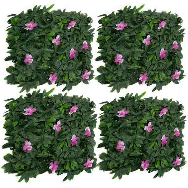 GreenBrokers Artificial Green Wall Hedge Purple Flowers (Pack of 4)
