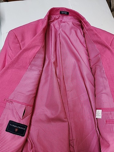 Saddlebred 40R Men's Pink Cotton Blazer Suit Jacket 2 Button Fully Lined - Picture 14 of 14