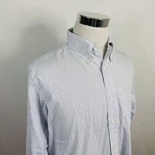 Brooks Brothers 16.5 34 Dress Shirt USA Made Blue White Striped 100 Cotton